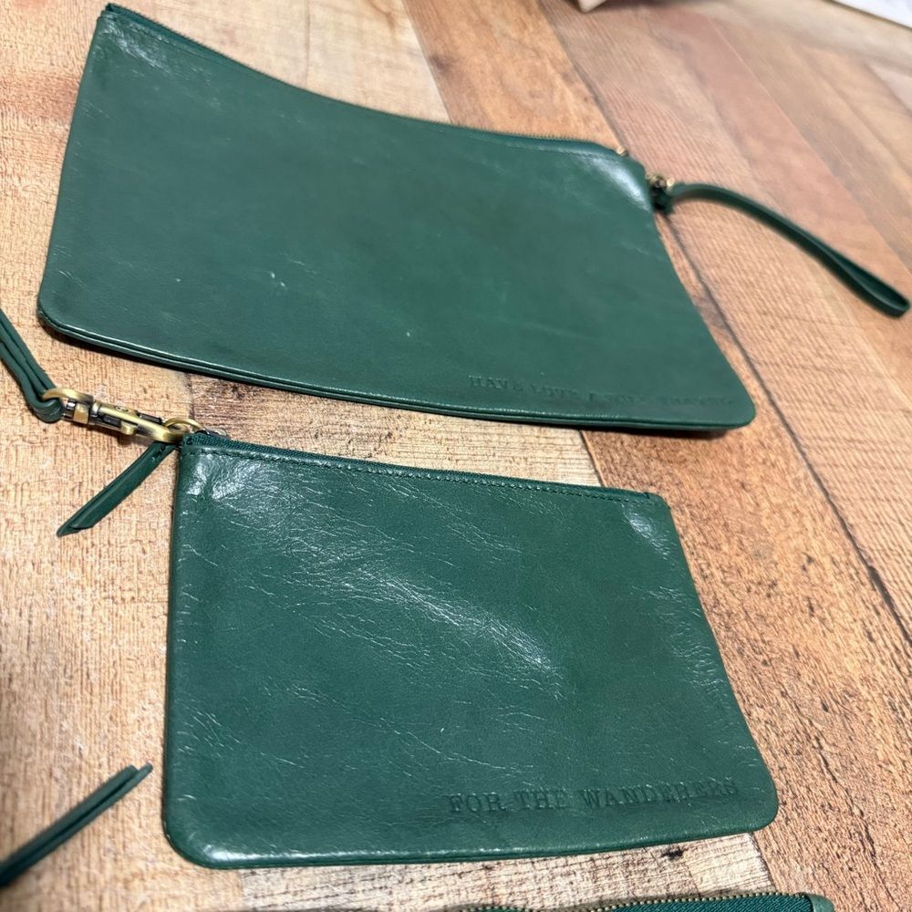 HOBO 'Triad' 3 different pouches with wristlet green leather - Picture 3 of 16